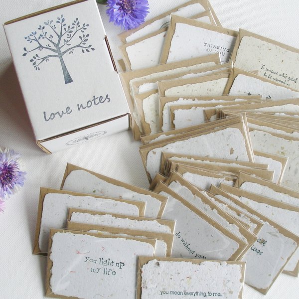 Love Notes with Envelopes for shops, Handmade Paper, Homemade Messages of love, motivational mini cards for partner, friends, florist, gifts