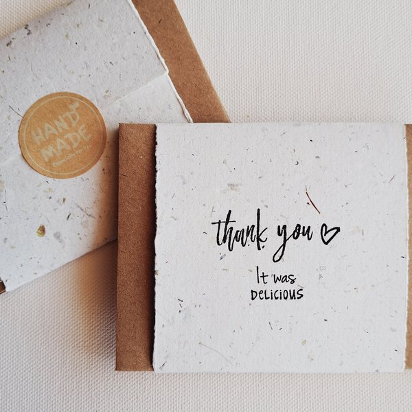 10 Mini Diners' Cards with Envelopes, Handmade Recycled Paper thank you messages for host, dinner guest, cafe patrons, restaurants, chefs