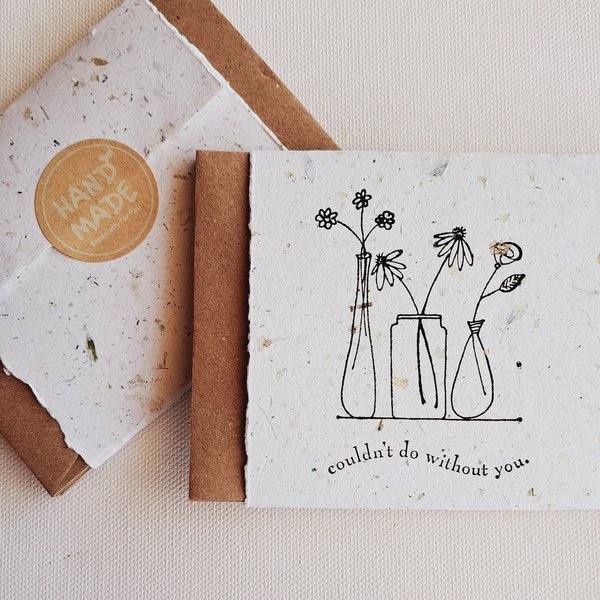 10 Mini Appreciation Cards with Envelopes for Teachers, Parents, Friends. Handmade Recycled Paper "Couldn't do without you" messages