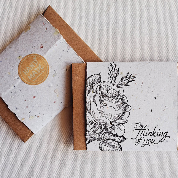 10 Mini Cards with Envelopes, Handmade Recycled Paper 'thinking of you" Notes