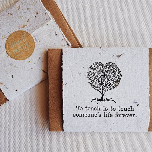 10 Mini Teacher Encouragement Cards with Envelopes, Handmade Recycled Paper Notes for colleagues, educators, mentors and coaches
