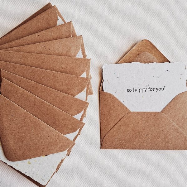 10 Mini "So happy for you" Cards with Envelopes, Recycled accomplishment, achievement and celebration cards