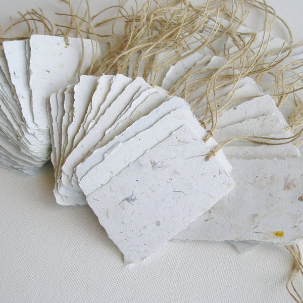Handmade Recycled Paper Tags, 50 Gift Tags, Swing Tags, Deckle Edge homemade Tags, Blank Product Tags, Neutral toned Tags, Eco Neutral Tones