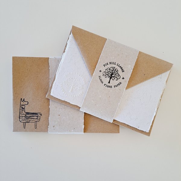 Letter Writing Set made from handmade recycled paper with llama fibre. Stationery for llama lover gift. 6x4 Inch letter sheets for Children