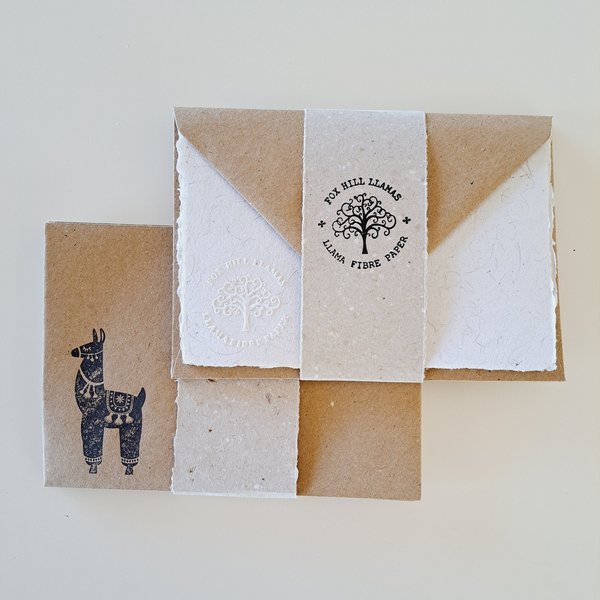 Writing Set with handmade recycled paper with llama fibre. Stationery gift. 6x4 Inch letter sheets for Children with hand stamped envelopes.