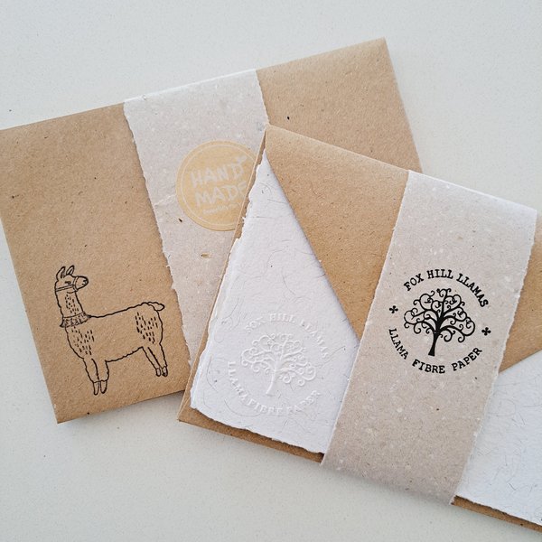 Llama Letter Writing Set made from handmade recycled paper with llama fibre. Eco friendly stationery for animal lover gift. 6x4 Inch sheets