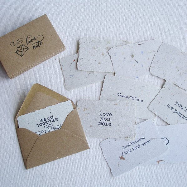 Love Note Kit with Hand made Paper. Mini Notes with Envelopes. Homemade recycled Love Messages. Lover's Gift for partner wife husband