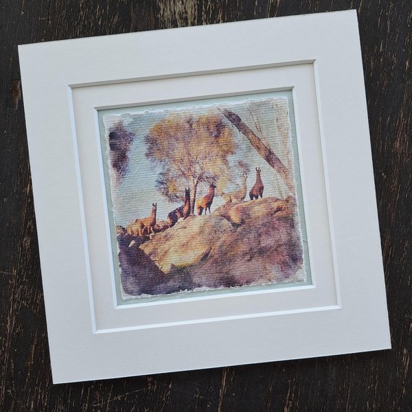 Miniature llama art "Llama Train on the Ridge"