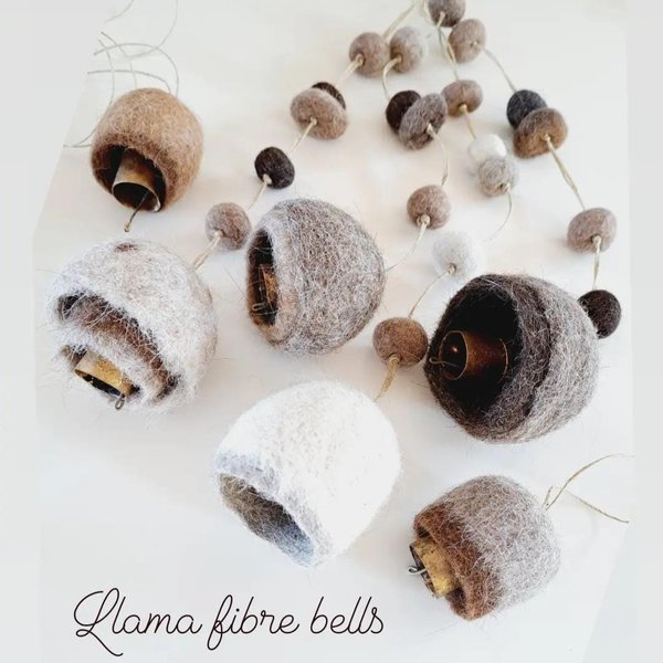 Llama Fibre Boho Bell for nursery. Mama Llama Fuzzy Natural Toned Decor for Rustic Room for Children.