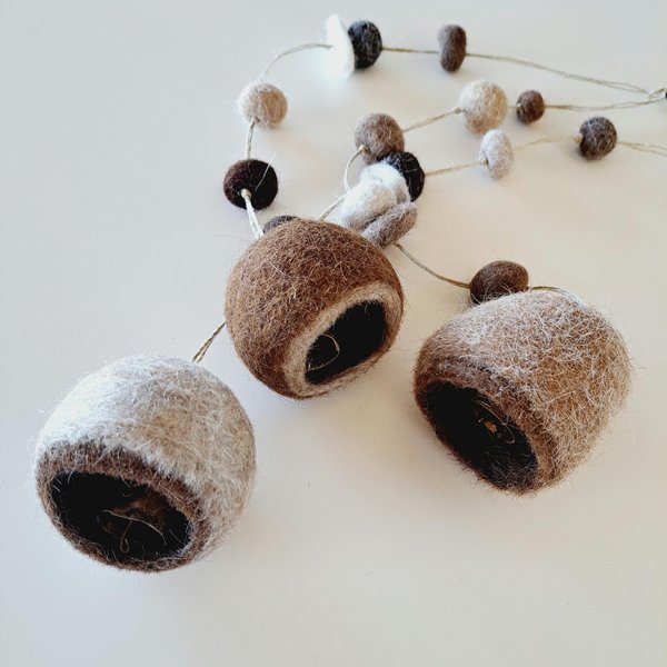 Boho Bell made with llama fiber for nursery. Fuzzy Natural Toned Decor for Rustic Earthy Home, Farmhouse