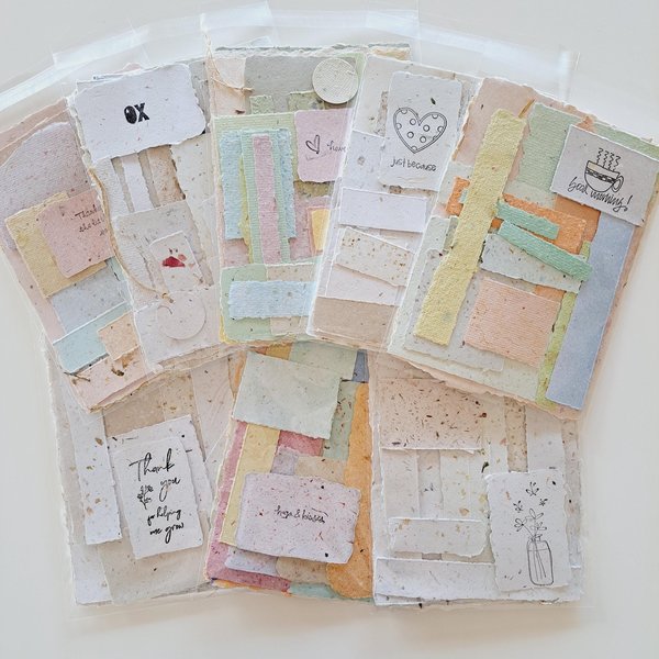 5 x random, mixed mystery packs of Handmade Recycled Collage Papers, Junk Journal papers, paper for scrapbooking, workshops, teachers