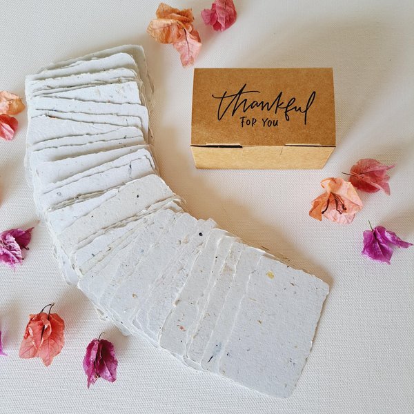 Box of 50 blank deckle edge papers for thank you messages. Mini Handmade 2x3 sheets, Neutral, for the thankful to express their gratitude