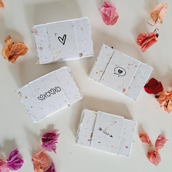 Blank Love Note mini paper bundles of 20 sheets, wrapped with a paper strap. 2x3" hand torn, randomly chosen, mixed neutral tone pieces