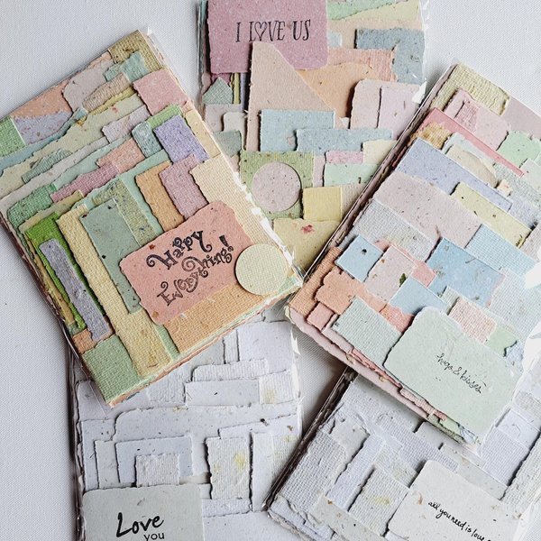 One random, mixed lucky dip mystery scrap pack of Handmade Recycled Waste Papers, Junk Journal papers, for scrapbooks, workshops, teachers.