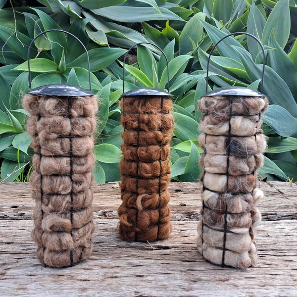 Llama Fibre Bird Nester: Natural Nesting Material in Black Holder