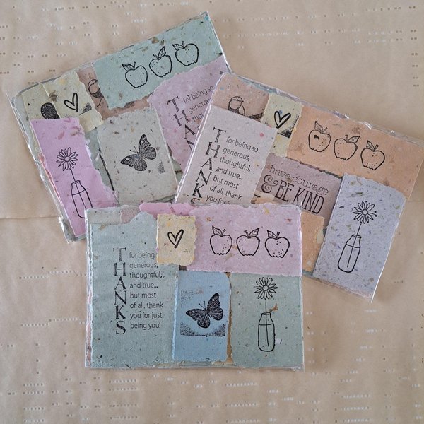 Hand Stamped Ephemera: Handmade Recycled Paper Pieces for Junk Journals, scrapbooks - 20 pieces