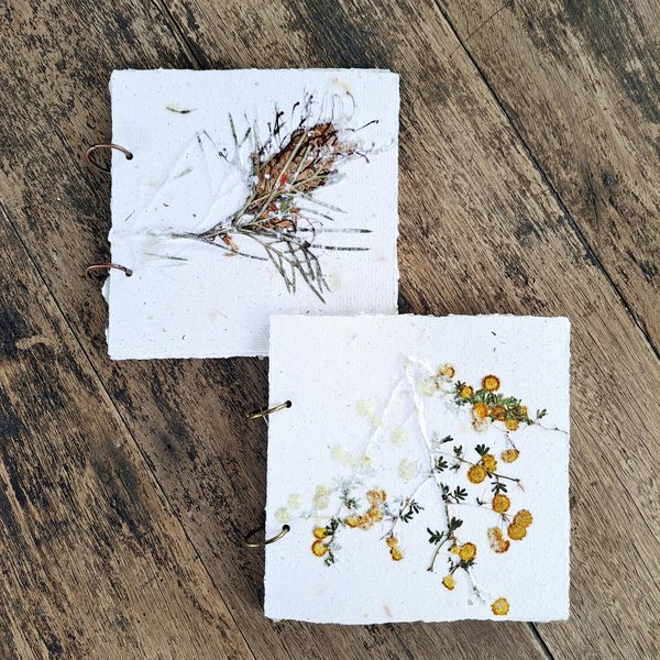 Flower Handmade recycled paper journal / notebook with binder rings and botanicals / petals. Extra pages available.