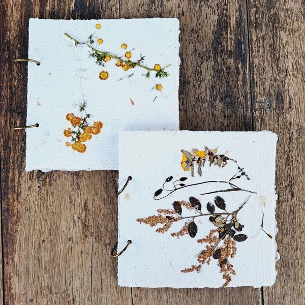 Handmade recycled paper journal / notebook with dried flower cover, binder rings and pages with botanicals / petals. Extra pages available.