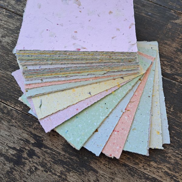 4 x 6"  Coloured Recycled Paper, Mixed Handmade Paper, 50 sheets Botanicals, Flowers, Assemblage, Poet's Paper, Calligraphy Paper, Letters