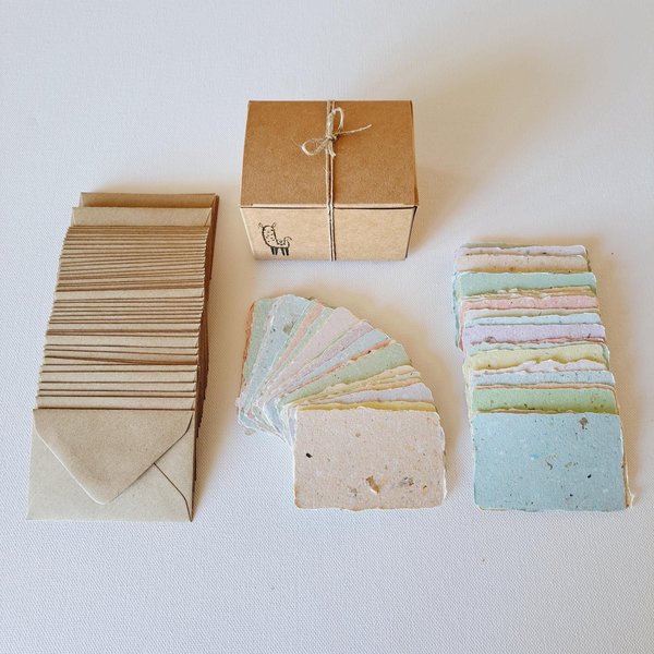 Mini Pregnancy Announcement Cards and Envelopes - 50 Blank Papers with Brown Envelopes