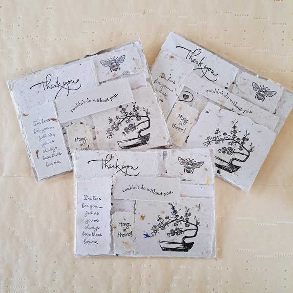 20 small pieces of Hand Stamped handmade Recycled Paper Ephemera for Junk Journals