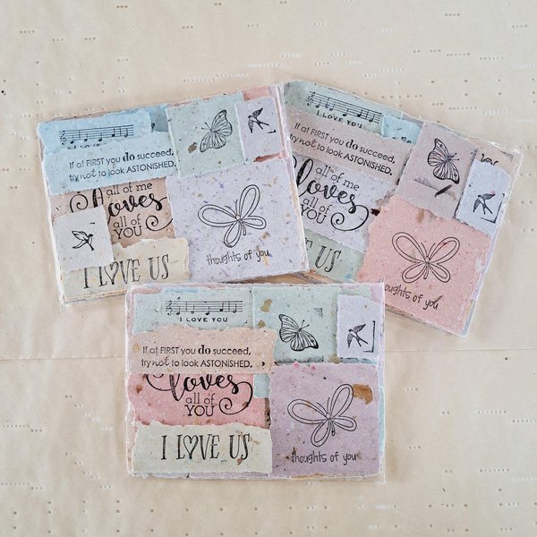 Handmade Stamped Recycled Paper Ephemera Pack: Junk Journal Supplies, 20 small pieces
