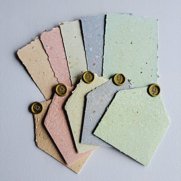 MINI Handmade Recycled Paper sheets and envelopes - colourful