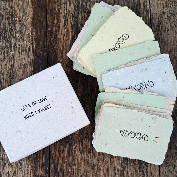 Little box of love, hugs and kisses. 30 Handmade Recycled Paper love notes. XO