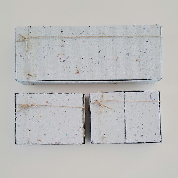 Handmade recycled card 4x3 or 2x3 Inch. Pale blue in colour, deckle and rough torn edges