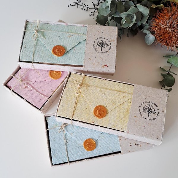 6 Old fashioned Lettergrams - Handmade Recycled Writing Paper - mixed colour folding letter sheets with seal. Gift boxed