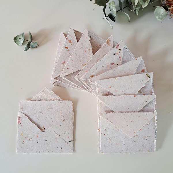 MINI Handmade Recycled Paper stationery set of 10 sheets and 10 envelopes with botanicals - Gift Boxed.
