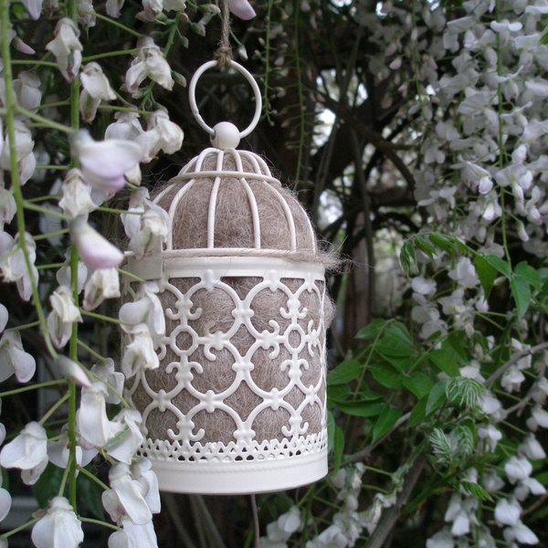 Bird Nester with Llama Fibre Nesting Material to Attract Native Birds to your Garden. Outdoor lantern. Birthday Gift Idea