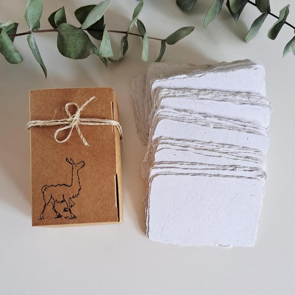 50 Llama Fibre Business Cards, Blank Hand-made, Recycled Paper with Llama Fibre, Deckle Edges