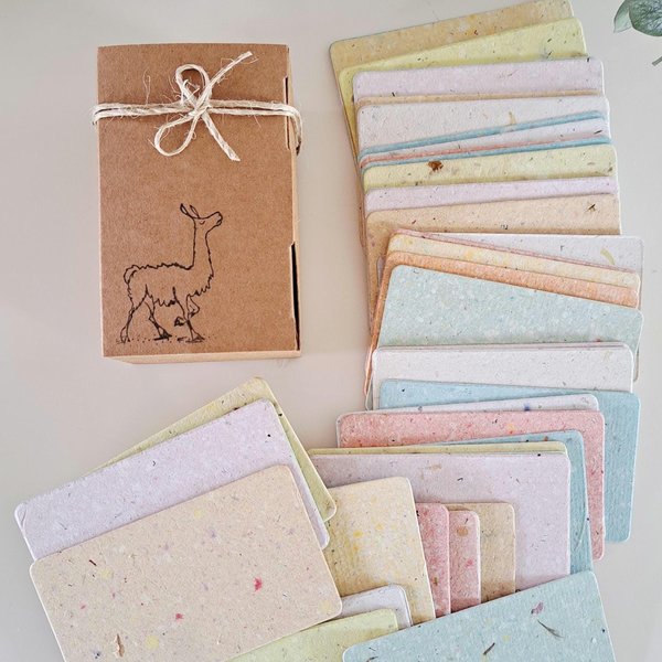 50 Handmade Recycled 2 x 3.5 inch Cards, Coloured Blank Homemade Paper